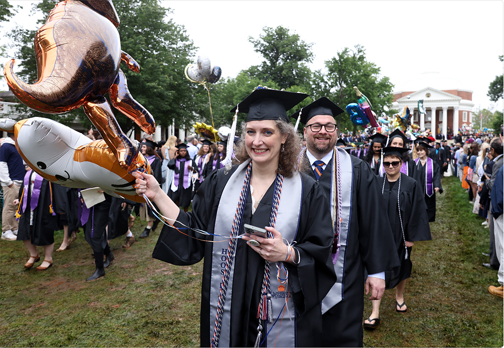 Piercy proceeds down UVA Lawn at graduation